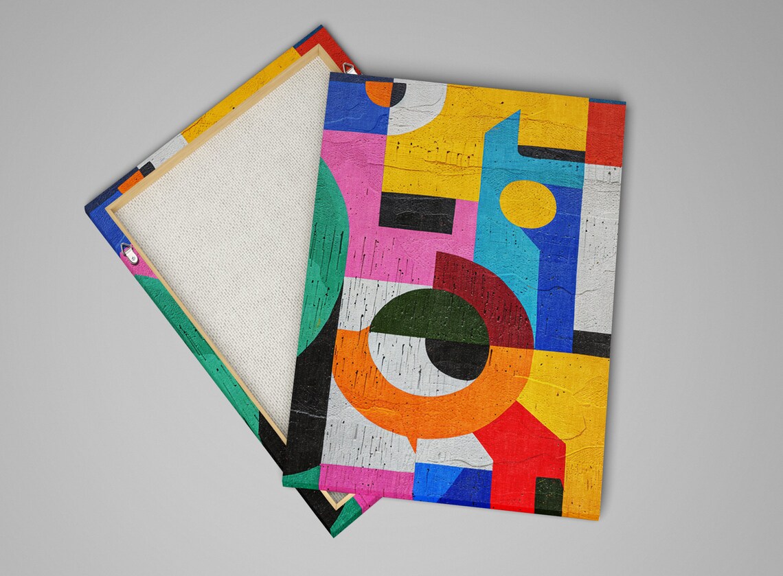Bold Geometric Circles Squares Yellow Pink Blue Abstract Wall Art Poster - Image 4