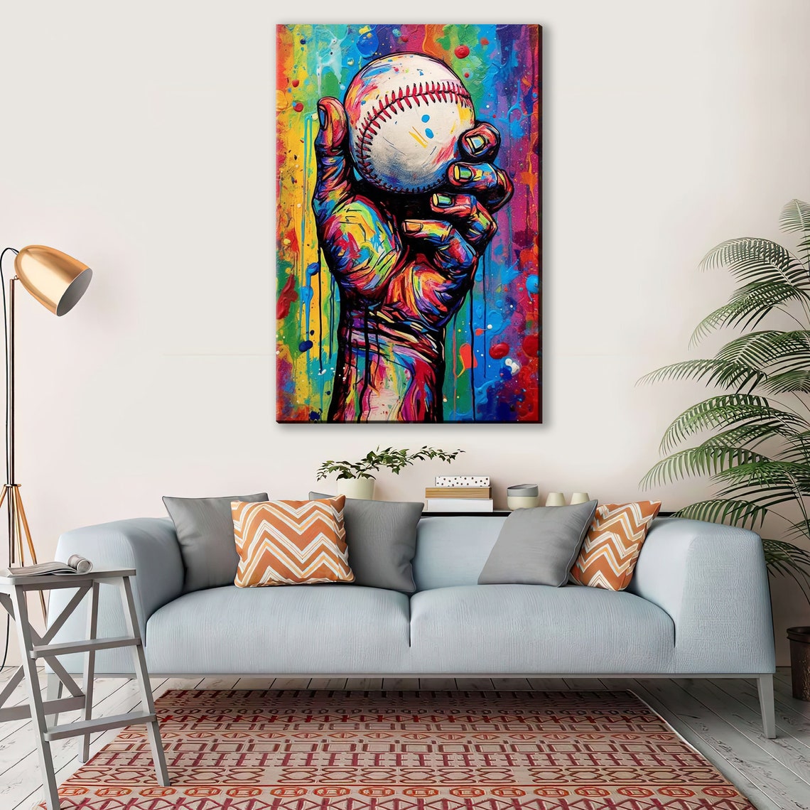 Hand Holding A Baseball Sports Mancave Decor Classic Baseball Giclee Print On Artist Available In Extra Large Sizes - Image 3