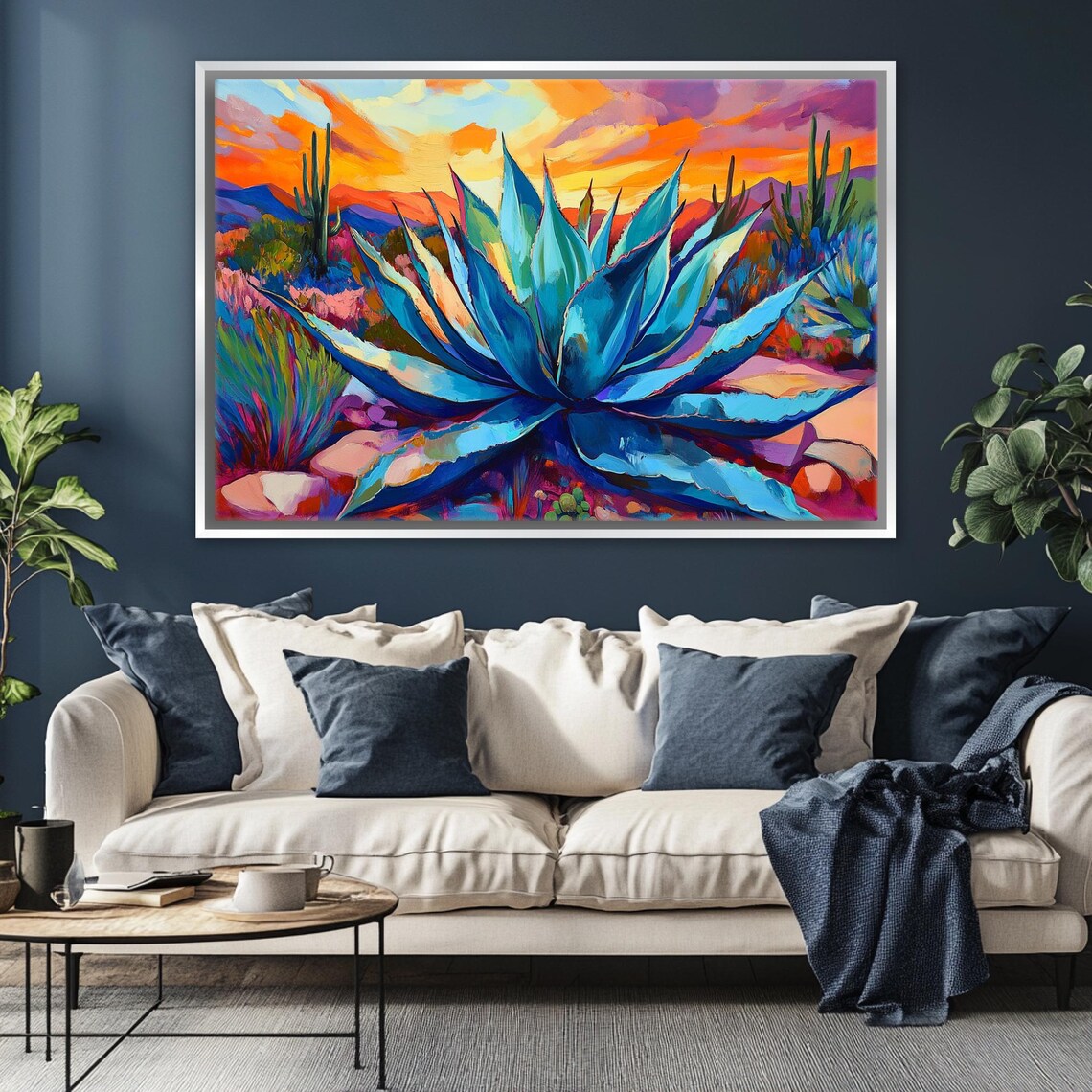 Blue Agave Cactus Desert Landscape Scene Art Print - Image 4