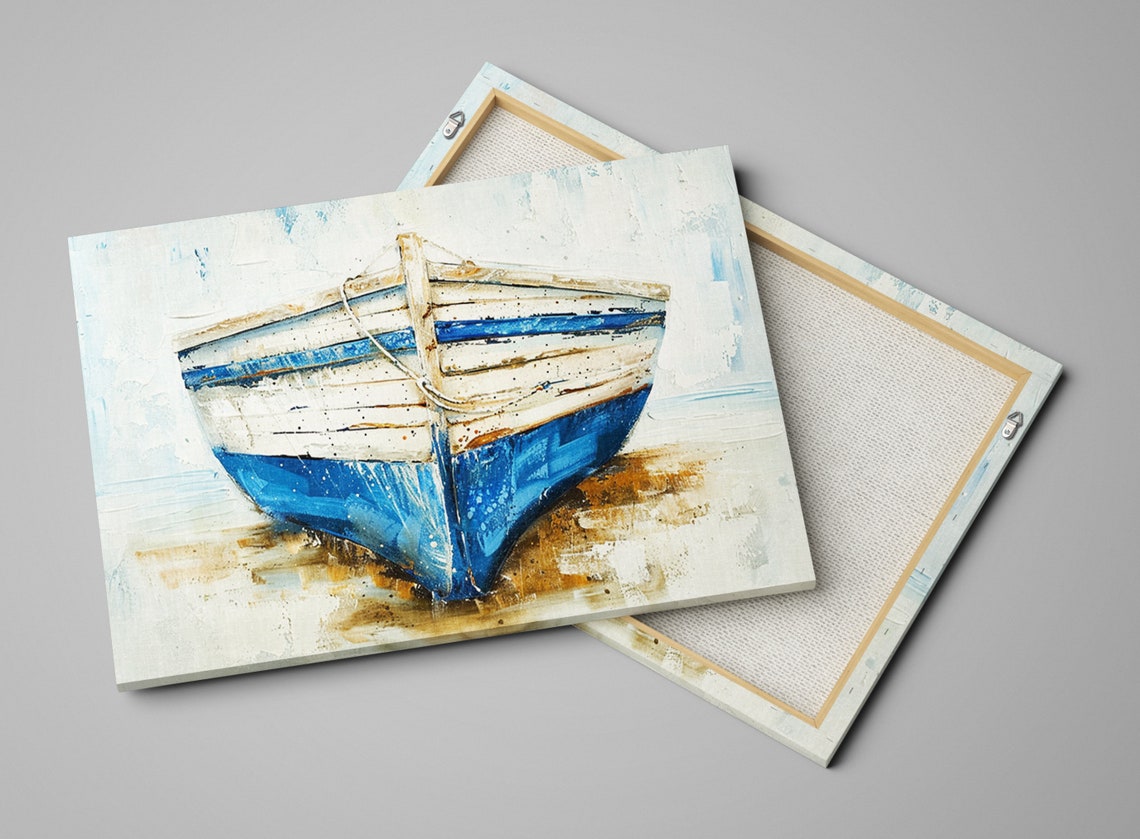 Rustic Blue White Wooden Rowboat Bow Weathered Coastal Nautical Poster - Image 4