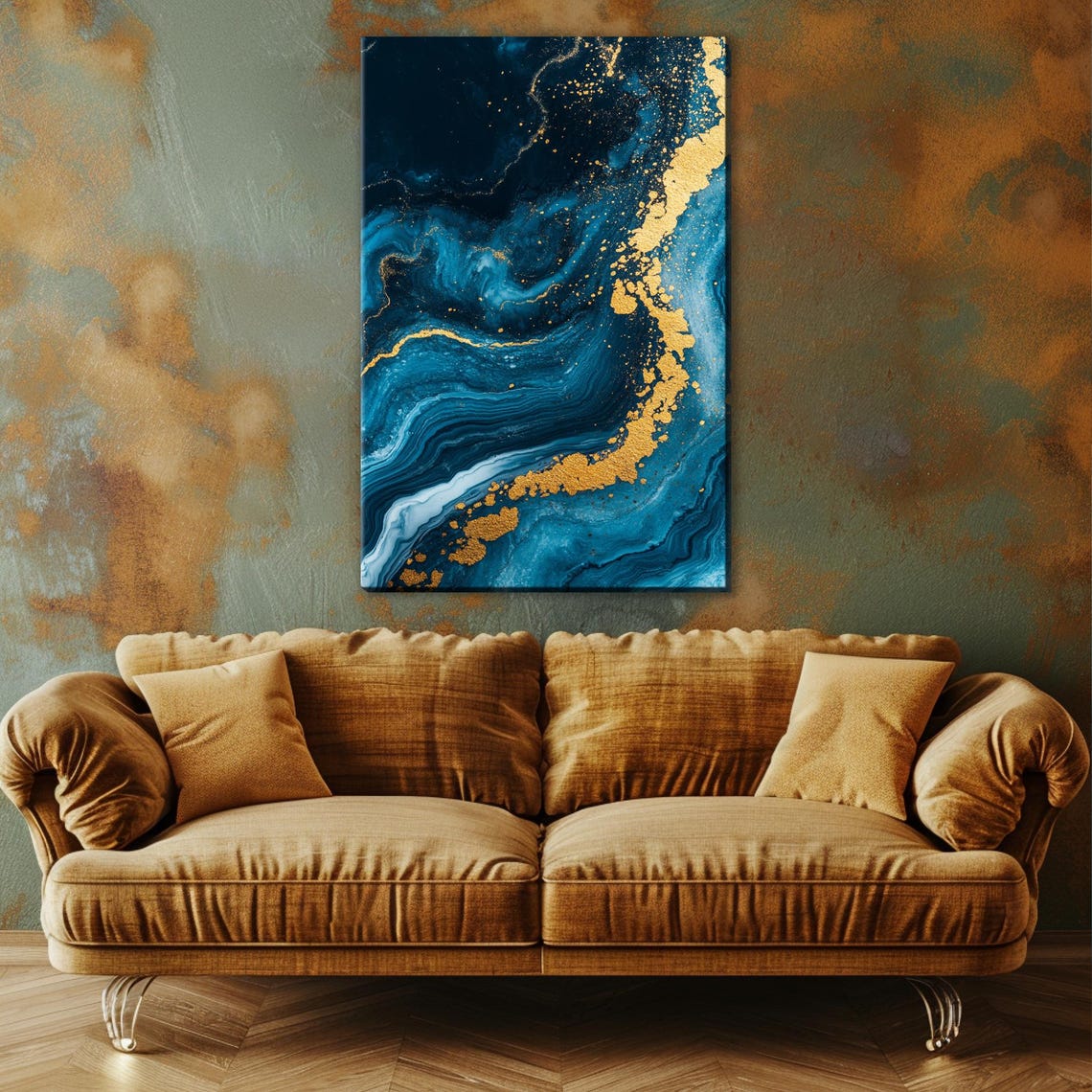 Abstract Blue And Gold Marble Fluid Art Elegant Modern Wall Art Poster - Image 3