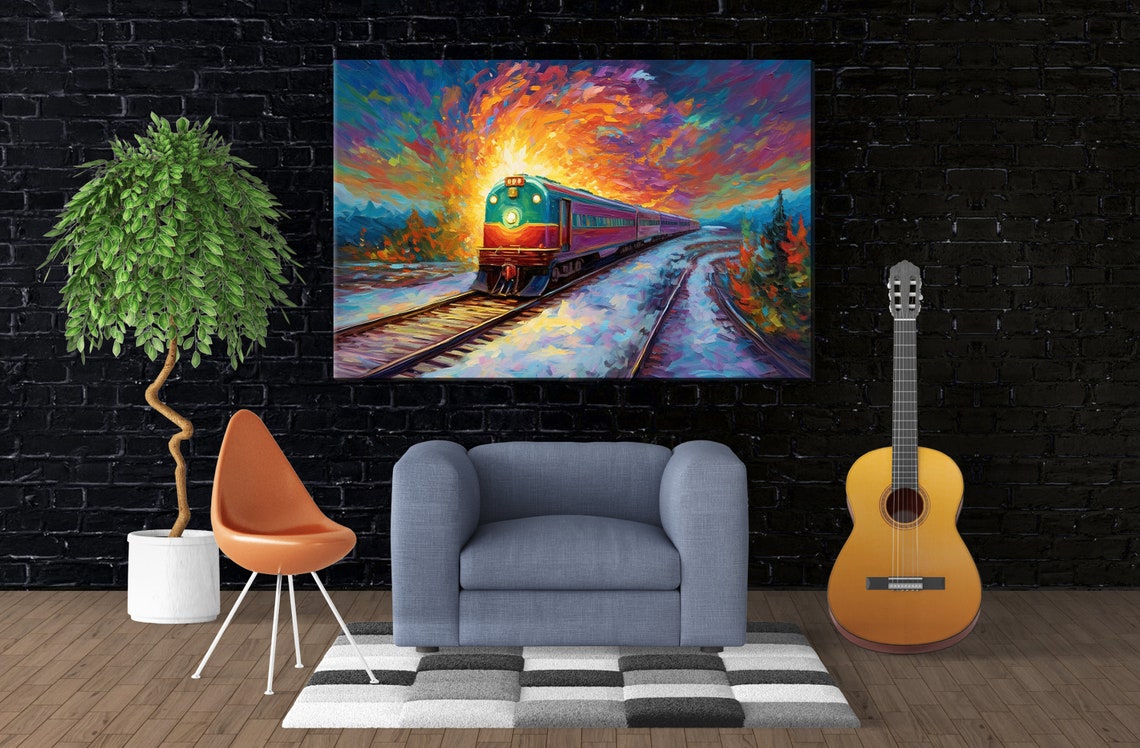 Colorful Sunset Train Express Vibrant Impressionist Rail Art Poster - Image 3