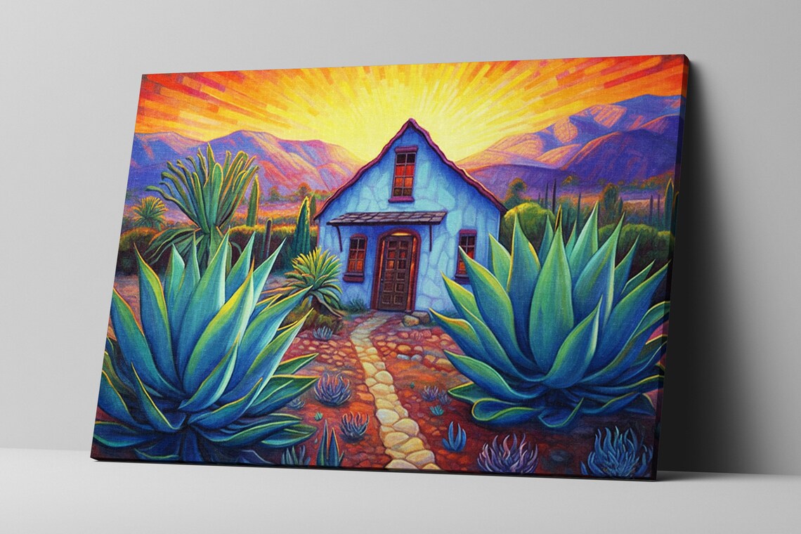 Desert Serenity in Blue, Adobe and Agave Art Print - Image 5