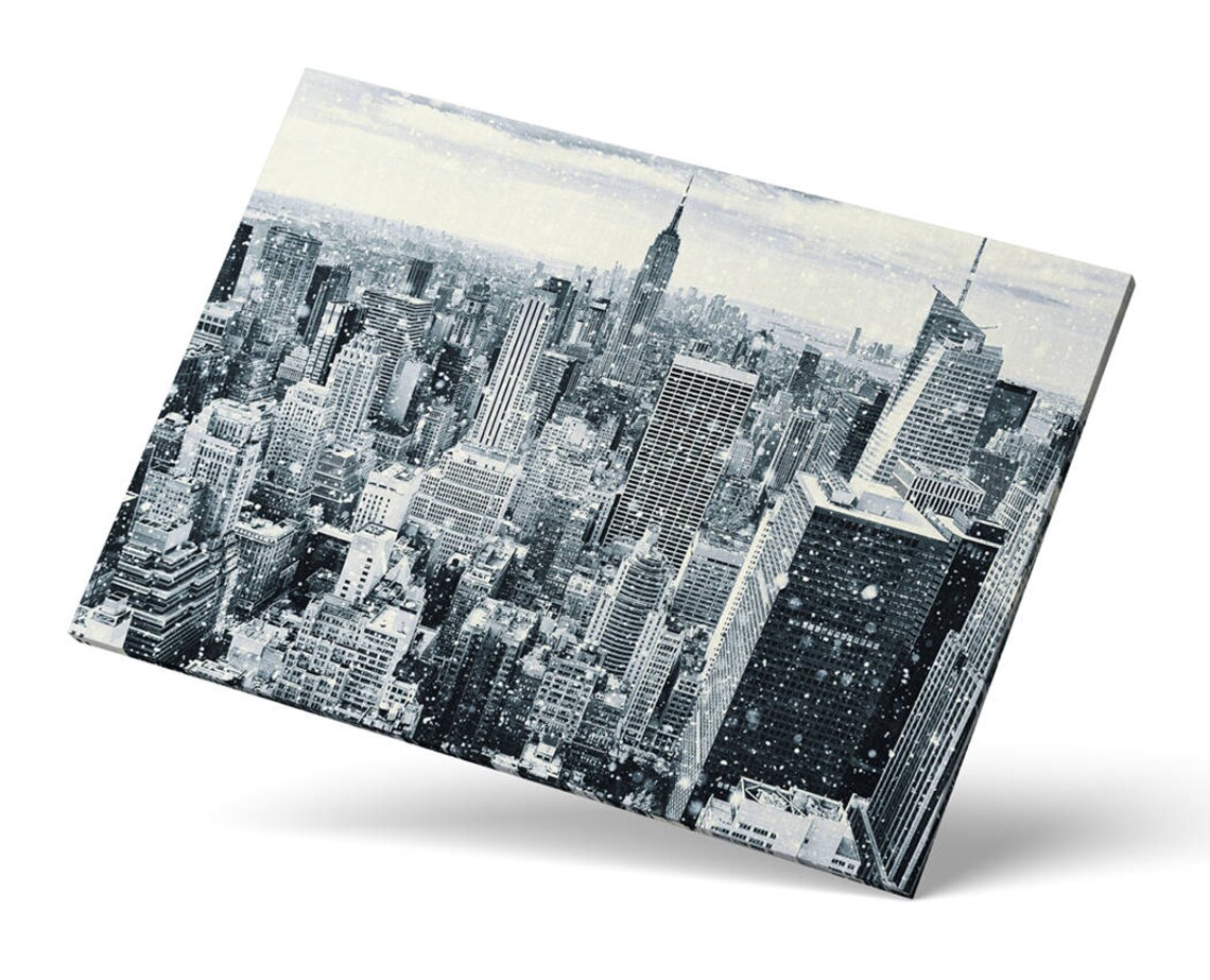 New York City Snowy Skyline Black And White Aerial Winter Poster