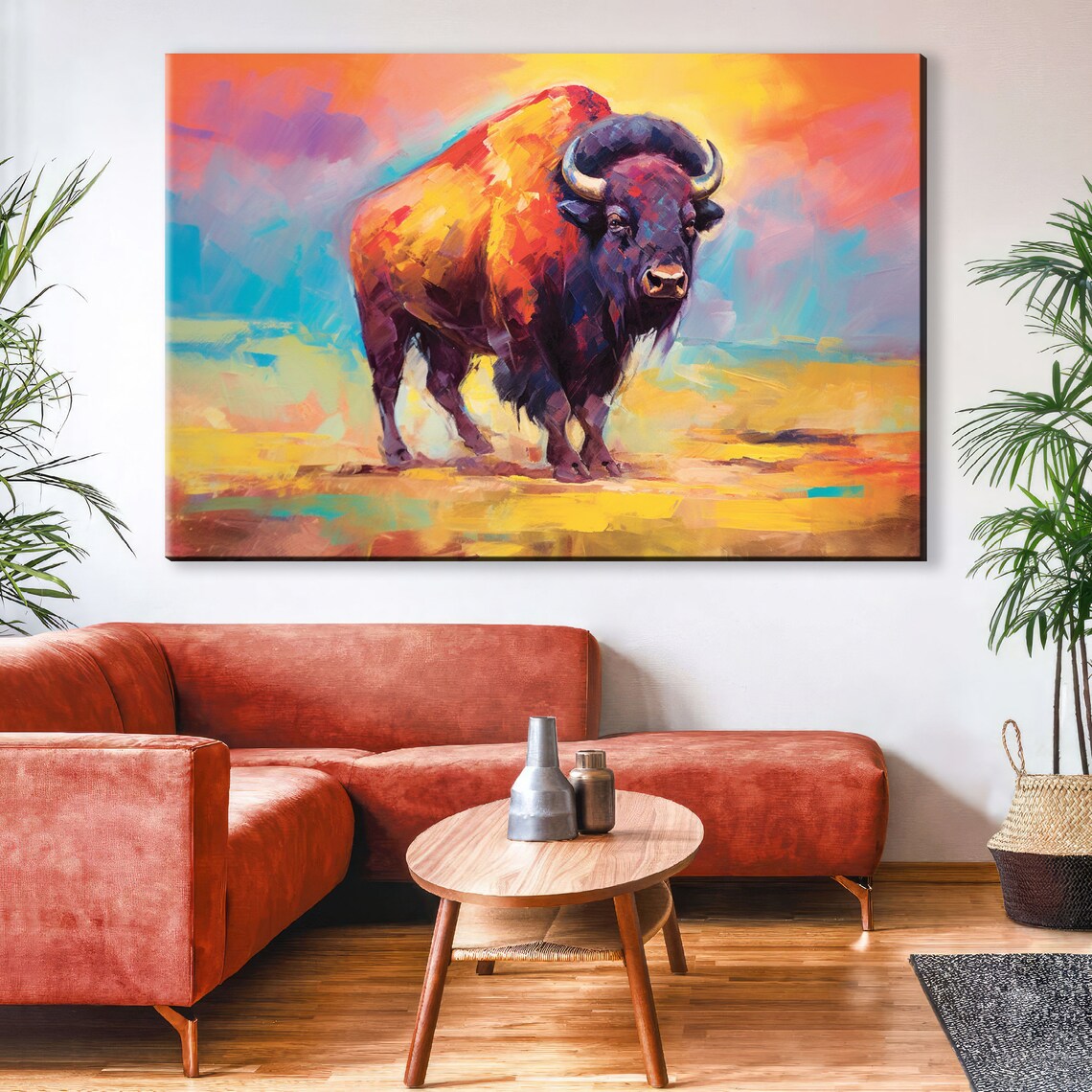 Colorful Buffalo Bison Wild West Animal Abstract Painting Extra Large Wall Art Print - Image 3