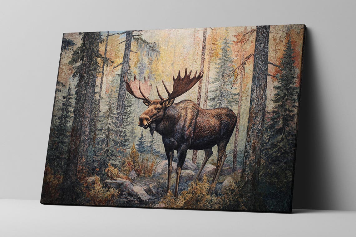 Majestic Moose Standing Forest Golden Light Wildlife Art Print - Image 2