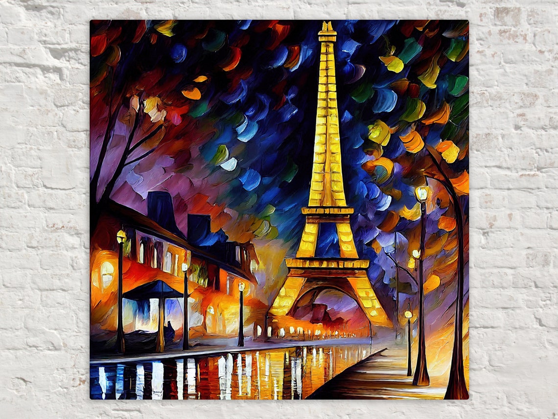 Eiffel Tower Paris Night Street Lamps Golden Lights Romantic Poster