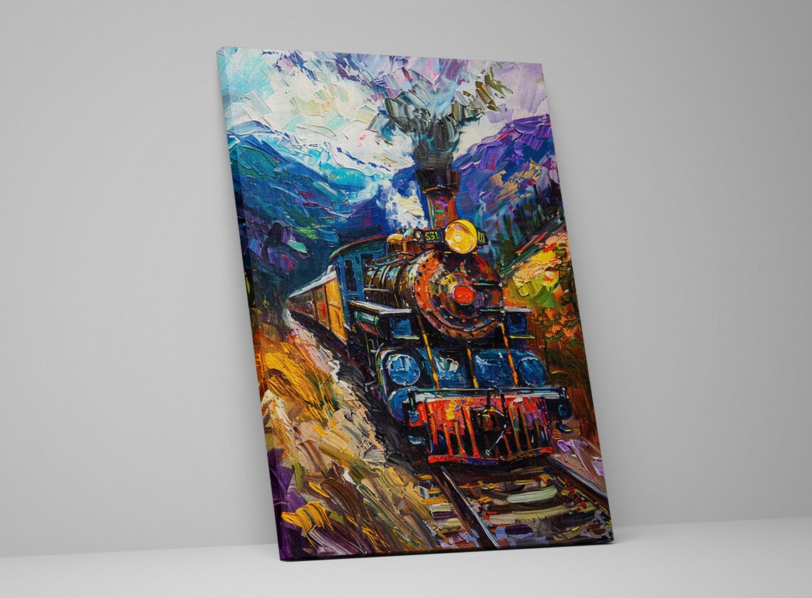 Vintage Steam Locomotive Impressionist Mountain Pass Train Poster - Image 5