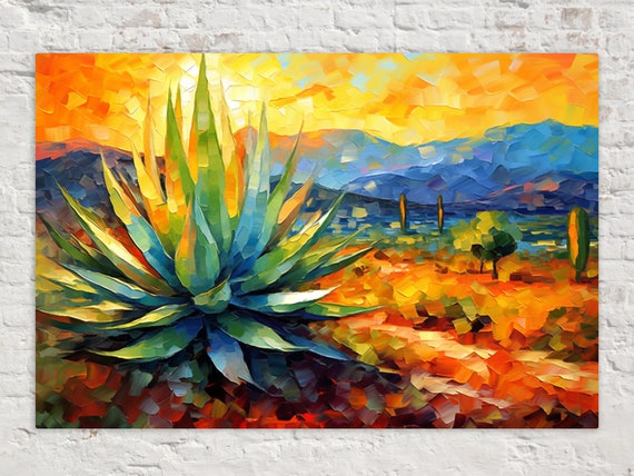 Colorful Desert Agave Southwestern Landscape Gicle Print On Gallery Wrapped Artist Ready To Hang Available In Extra Large Sizes