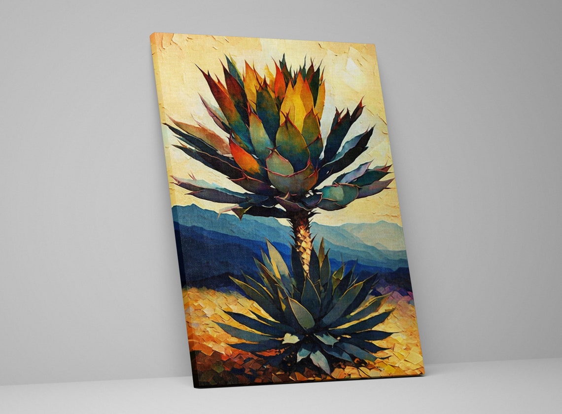 Blooming Agave Flower Stalk Desert Mountains Golden Sunset Art Poster - Image 4