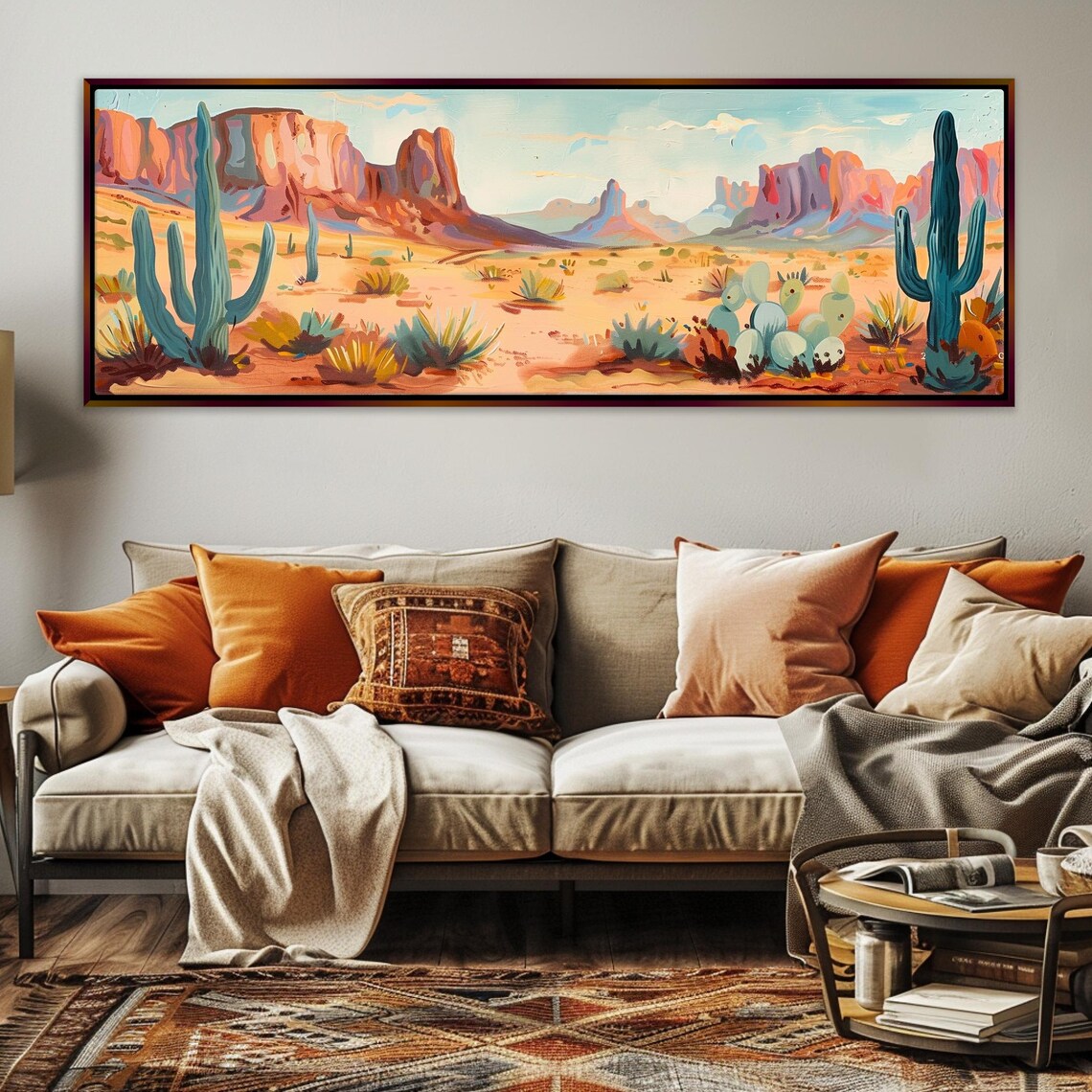 Minimal Boho Desert Scene Pano Print Framed Or Unframed Long Horizontal Gallery Wrapped Gicle Ready To Hang Extra Large Wall Art
