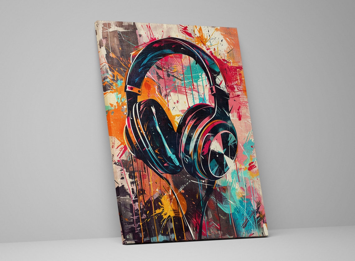 Headphones Paint Splatter Pop Art Multicolor Music Room Decor Poster - Image 3