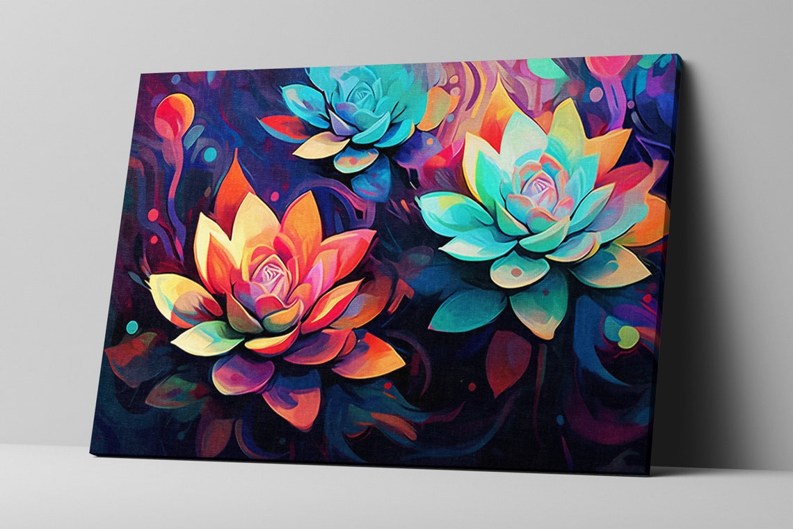 Neon Succulent Botanical Art Glowing Coral Teal Modern Wall Poster - Image 5