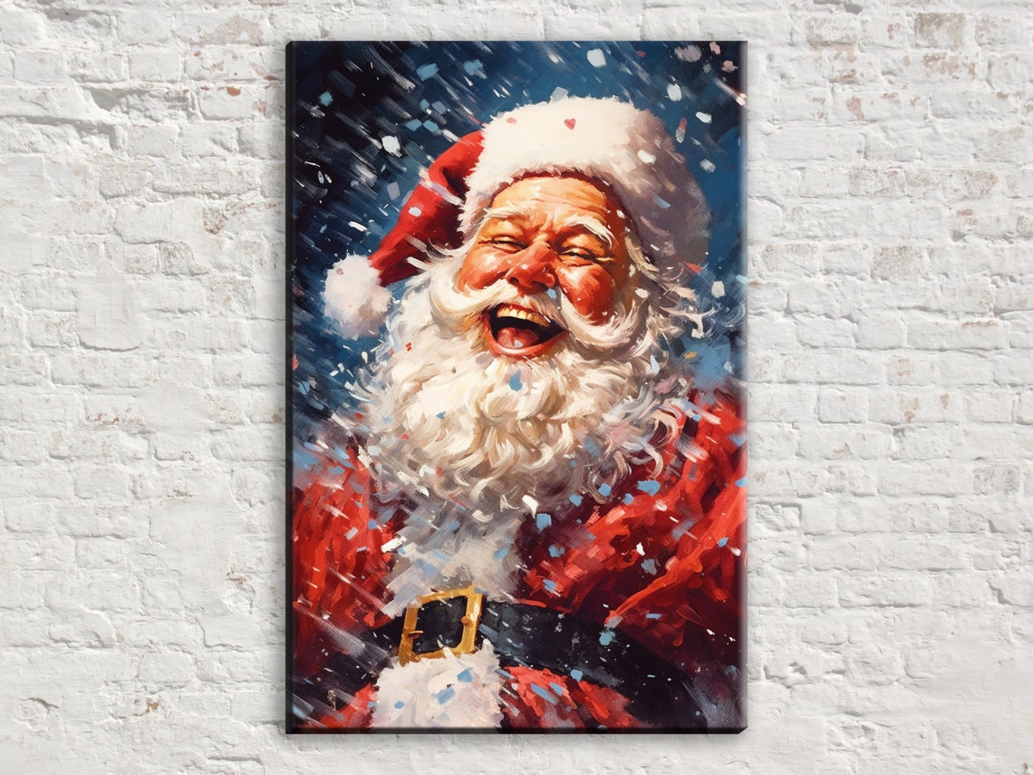 Jolly Laughing Santa Claus Snowfall Night Joyful Christmas Art Print