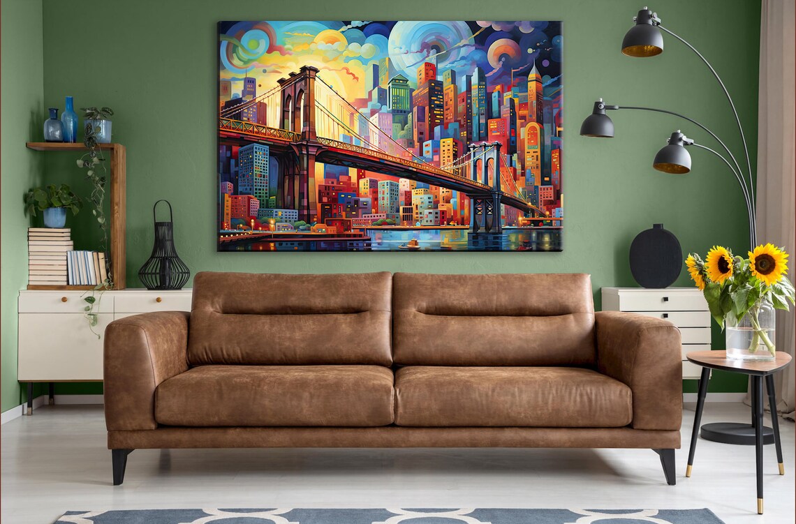 Brooklyn Bridge Art Deco Travel Poster, New York - Image 2