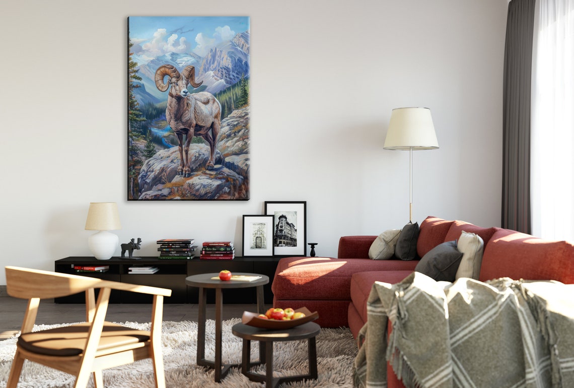 Bighorn Sheep Rocky Mountain Summit Realistic Nature Wildlife Poster - Image 2
