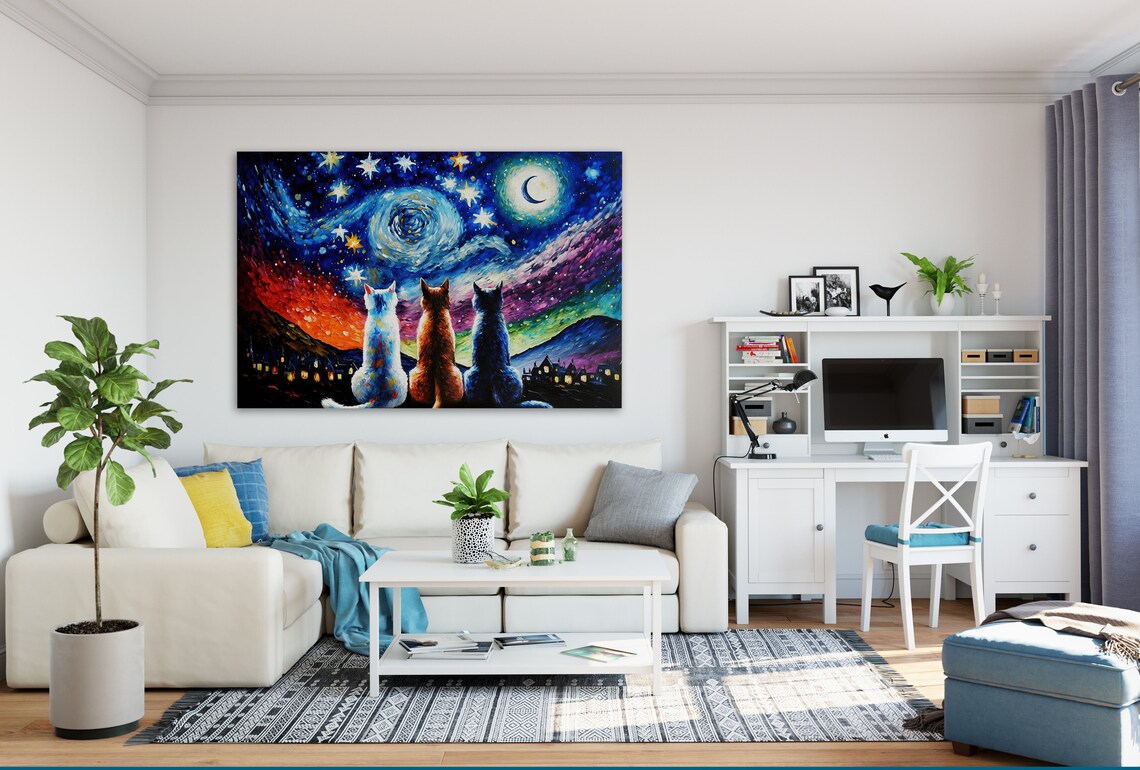 Starry Night Cats, Van Gogh-Inspired Art Print - Image 4