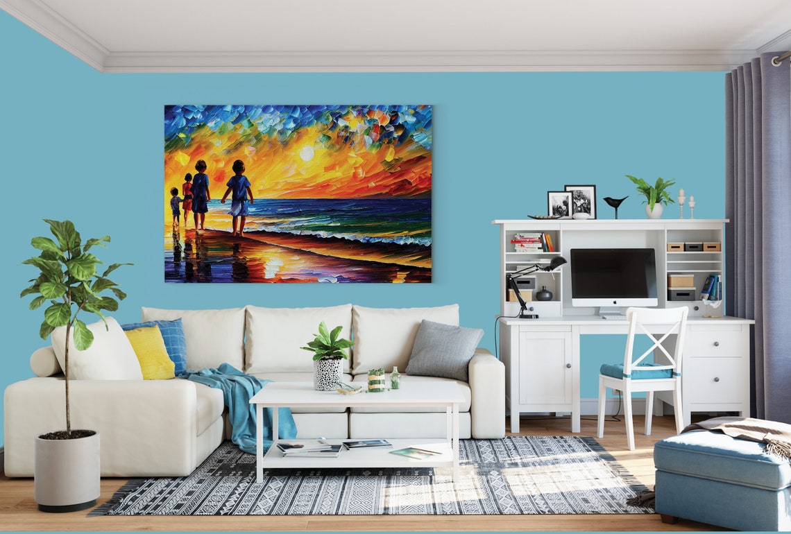 Kids Running on Golden Sunset Beach Silhouettes Ocean Waves Poster - Image 3