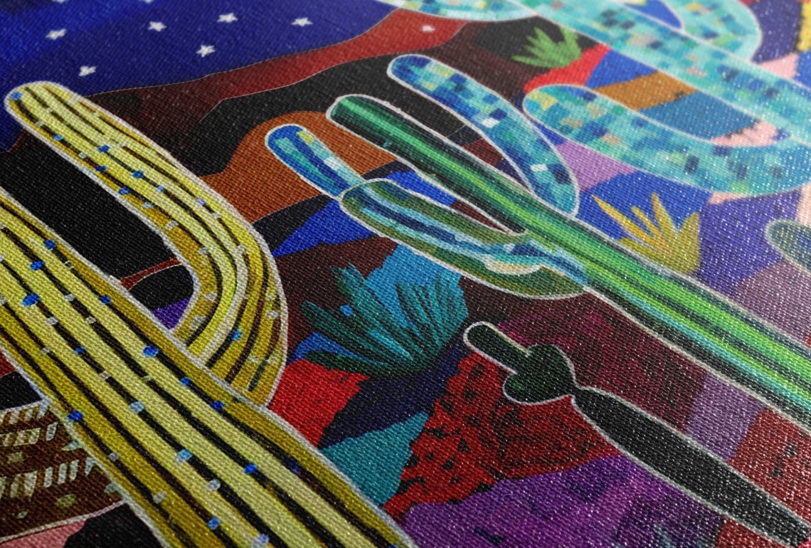 Starry Desert Night Moon Mosaic Cactus Colorful Southwest Poster - Image 2