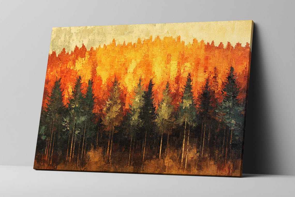 Autumn Forest Landscape Orange Red Treetops Dark Pines Fall Art Poster - Image 2
