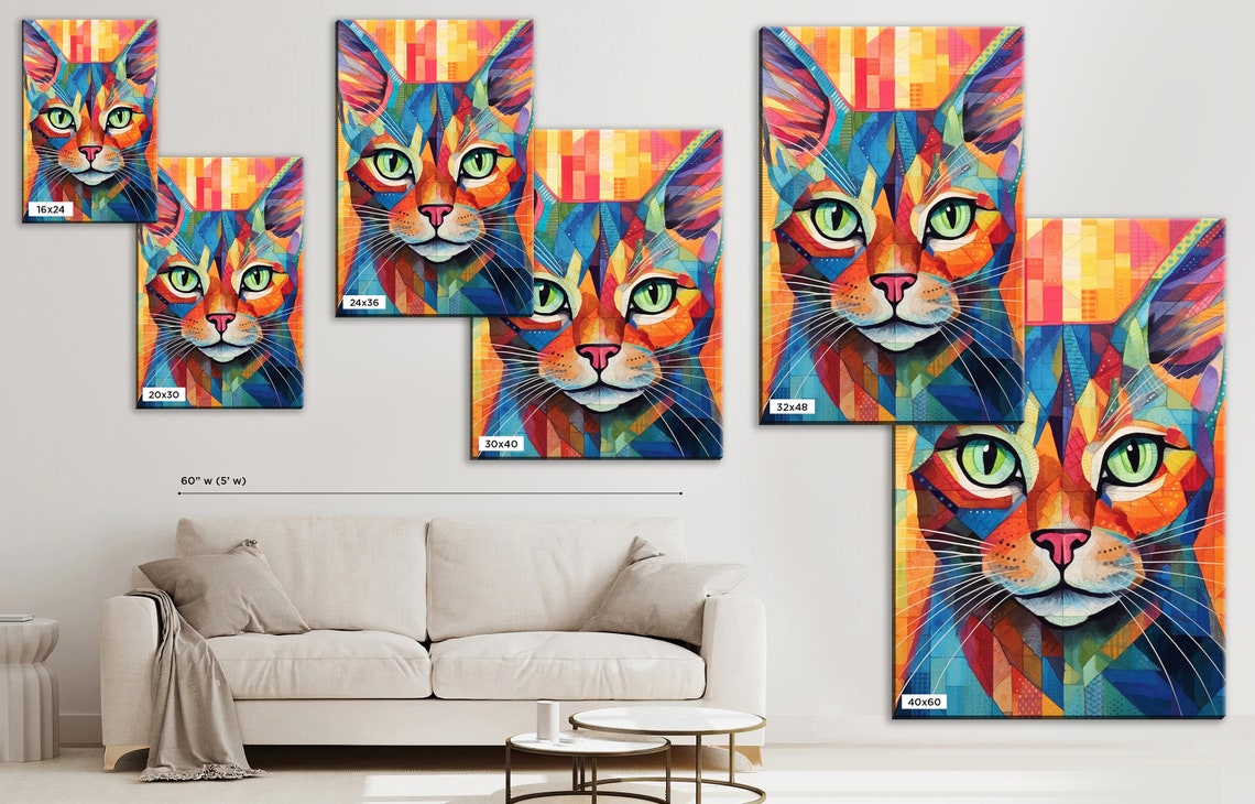 Geometric Cat Portrait Mosaic Stained Glass Style Green Eyes Art Print - Image 5