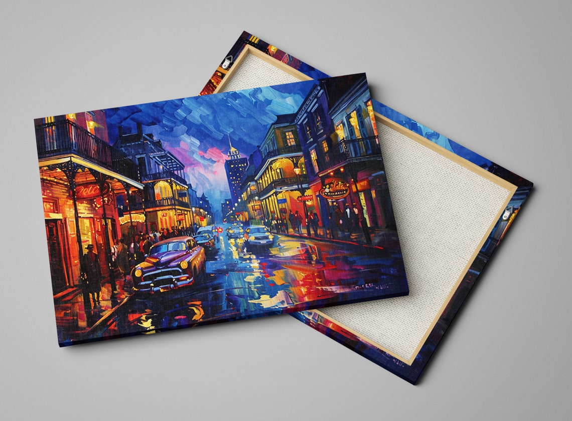 French Quarter Night Rain Vintage Car Wet Street City Wall Art Poster - Image 4