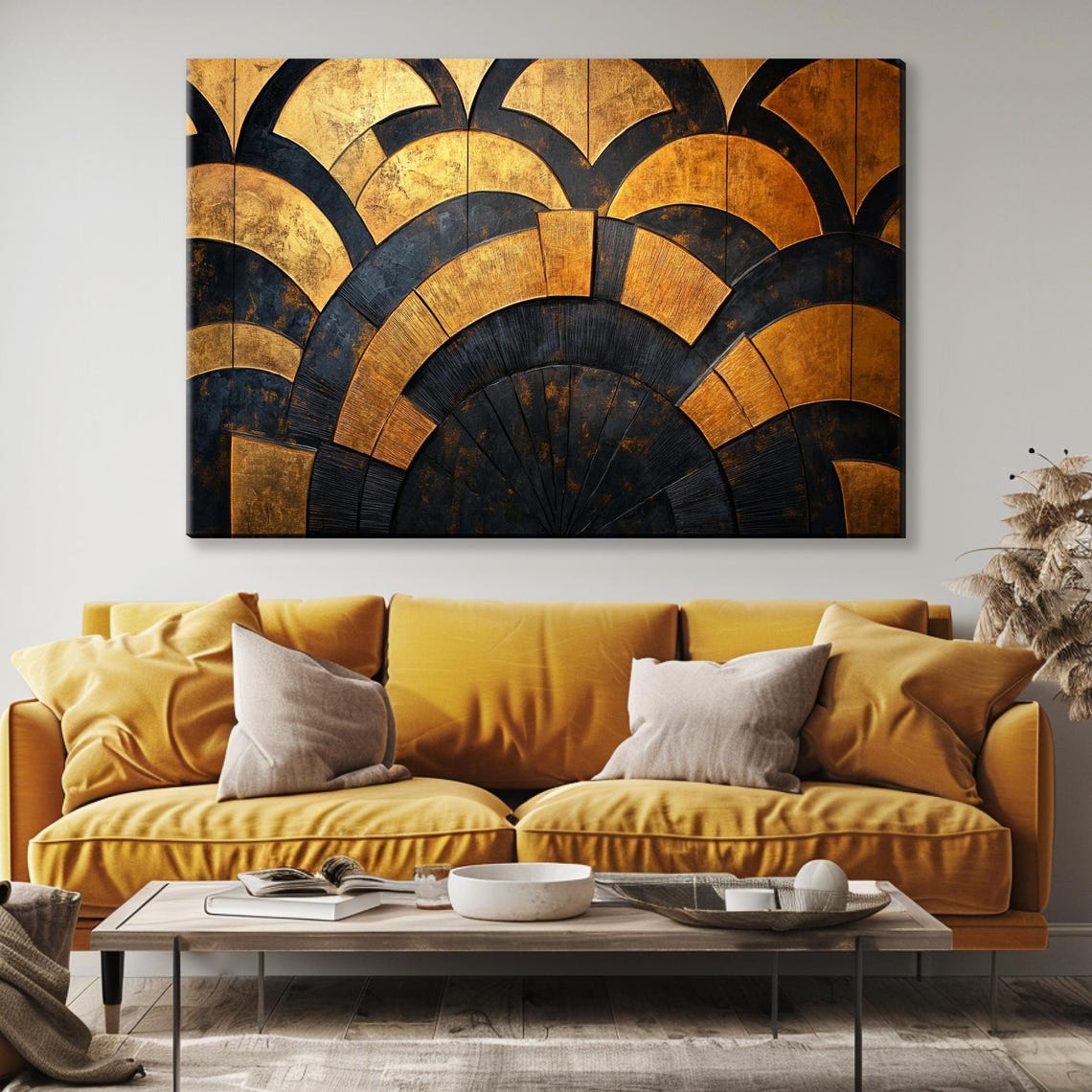 Gold And Black Art Deco Scallop Fan Pattern Luxe Modern Wall Poster - Image 4