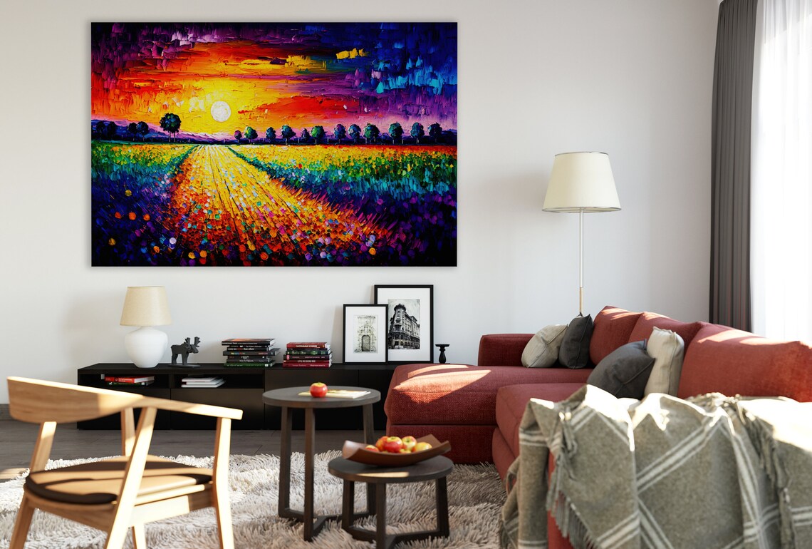 Flower Field Landscape, Tranquil Nature Print - Image 3