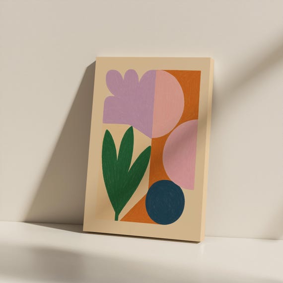 Botanical Geometric Canvas Art Lilac Navy Abstract Shapes Unframed