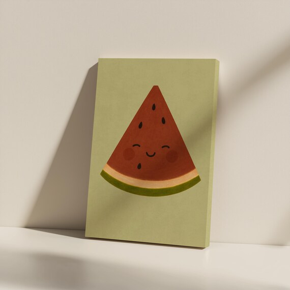 Smiling Watermelon Canvas Wall Art Cute Unframed Summer Fruit Decor For Kitchen Nursery Or Kids Room Playful Matte Print