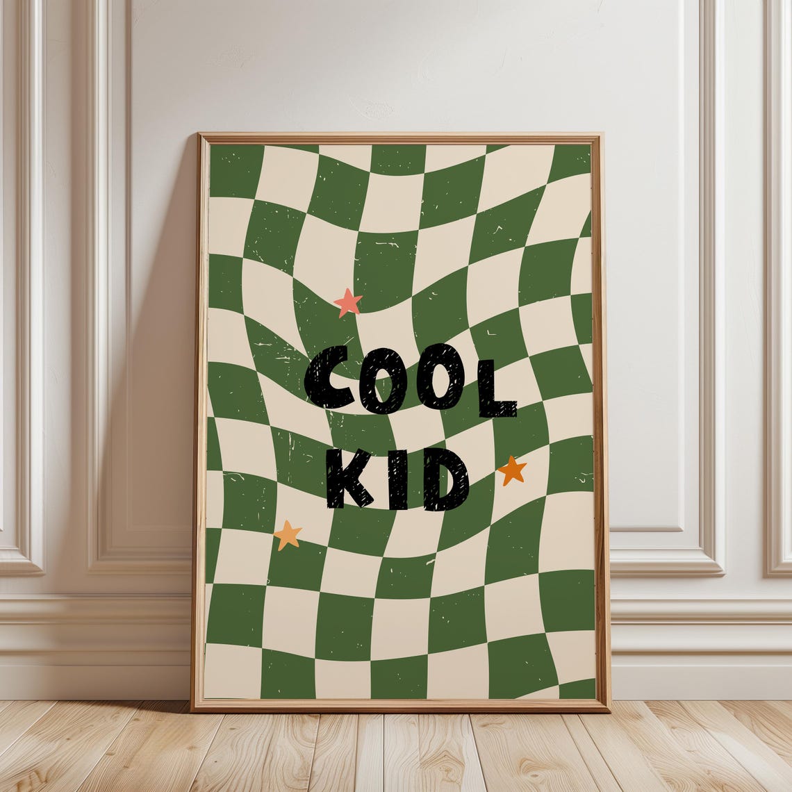 Cool Kid Retro Wavy Green Checkerboard Kids Room Decor Poster