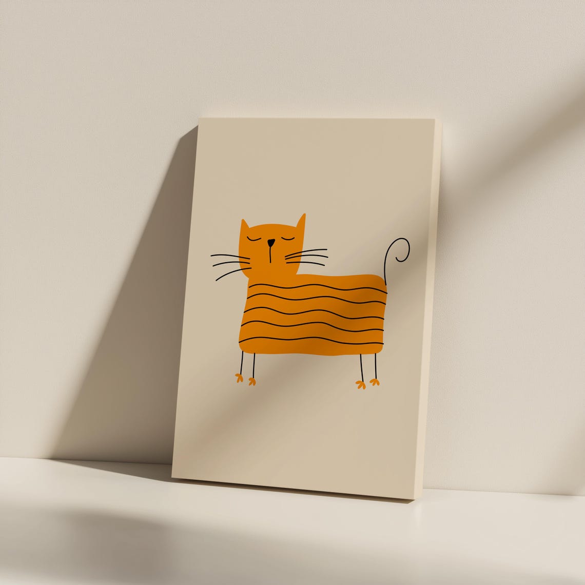 Abstract Orange Cat Matte Canvas Print Playful Kids Room Decor