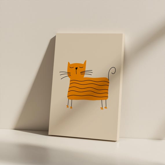 Abstract Orange Cat Matte Canvas Print Playful Kids Room Decor