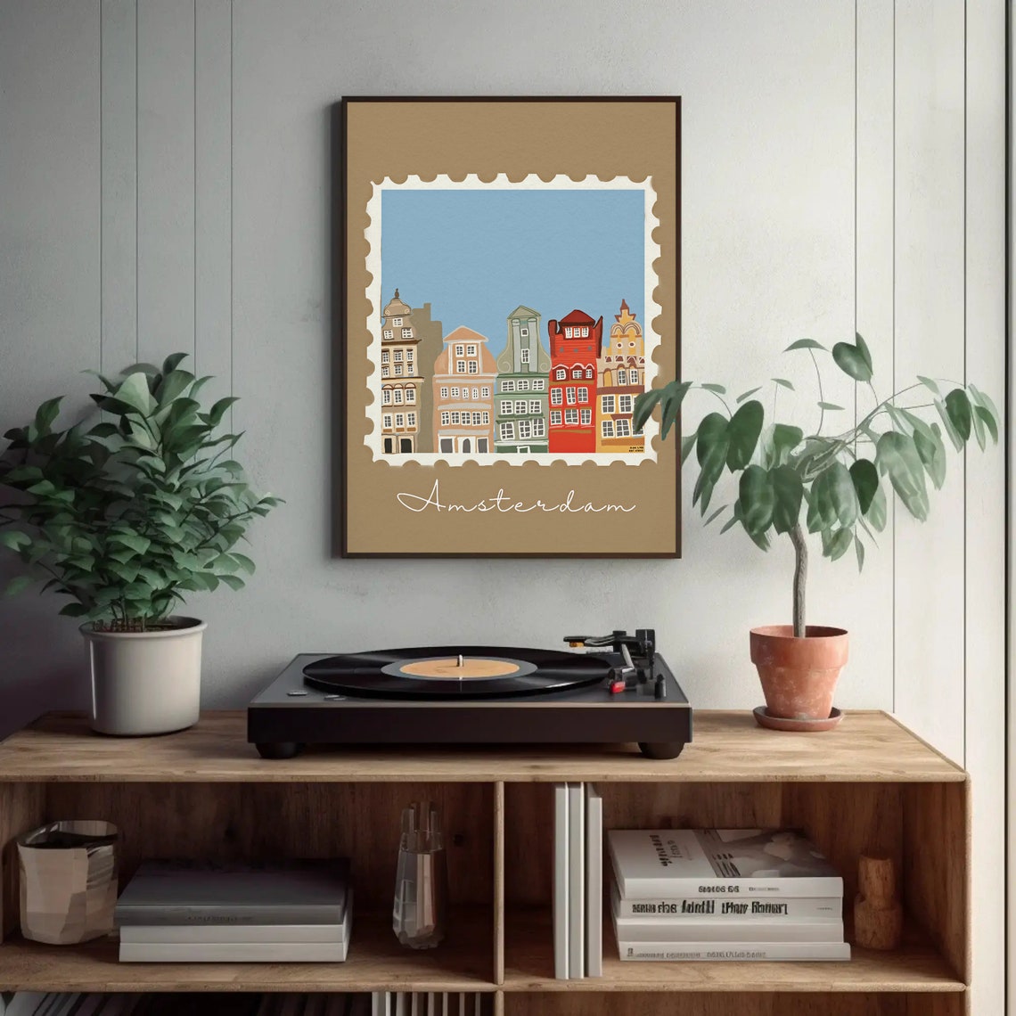 Amsterdam Canal Houses Postage Stamp Style Retro Travel Poster - Image 3