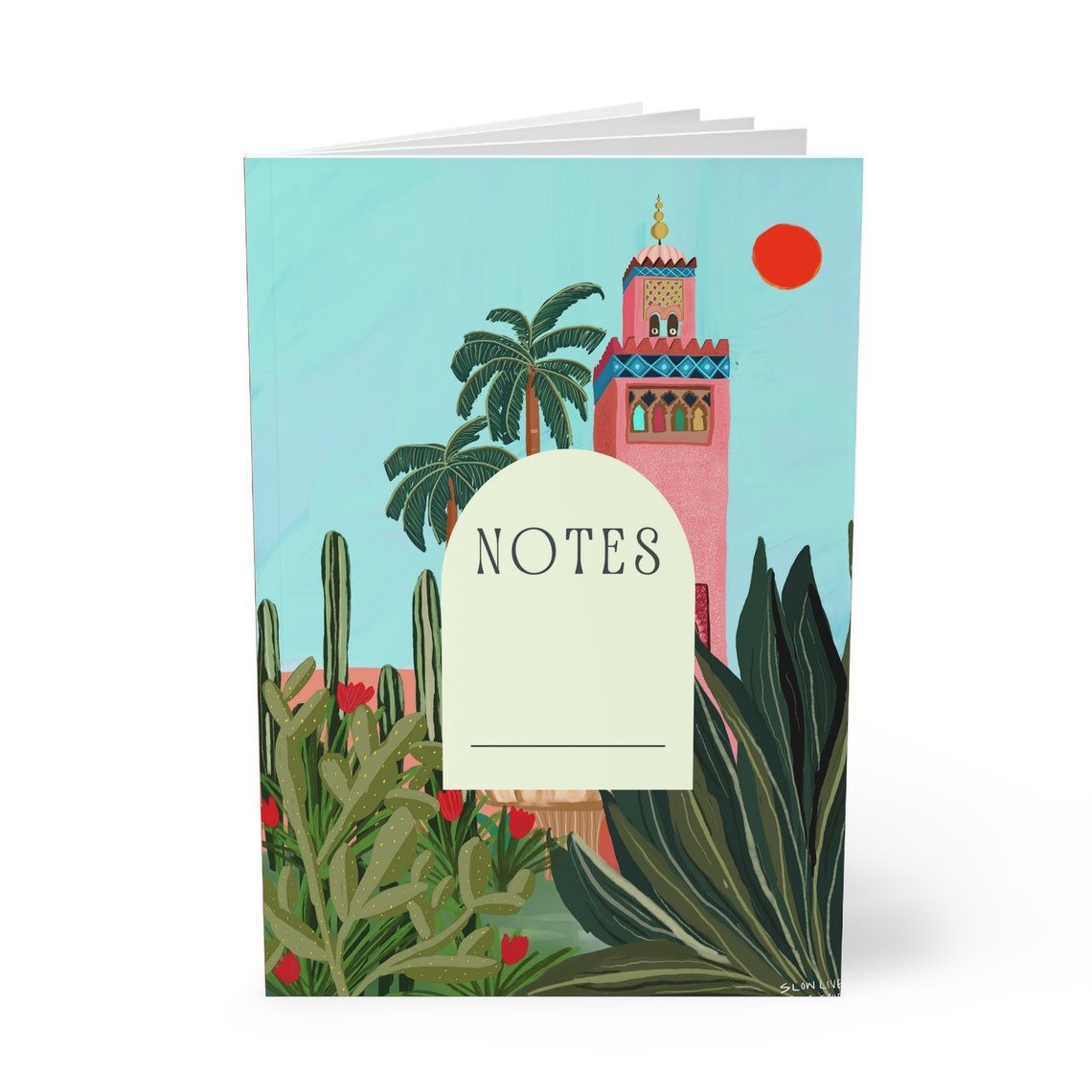 Morocco Notes Notebook Pink Tower Palm Cover Journal Art Print - Image 4