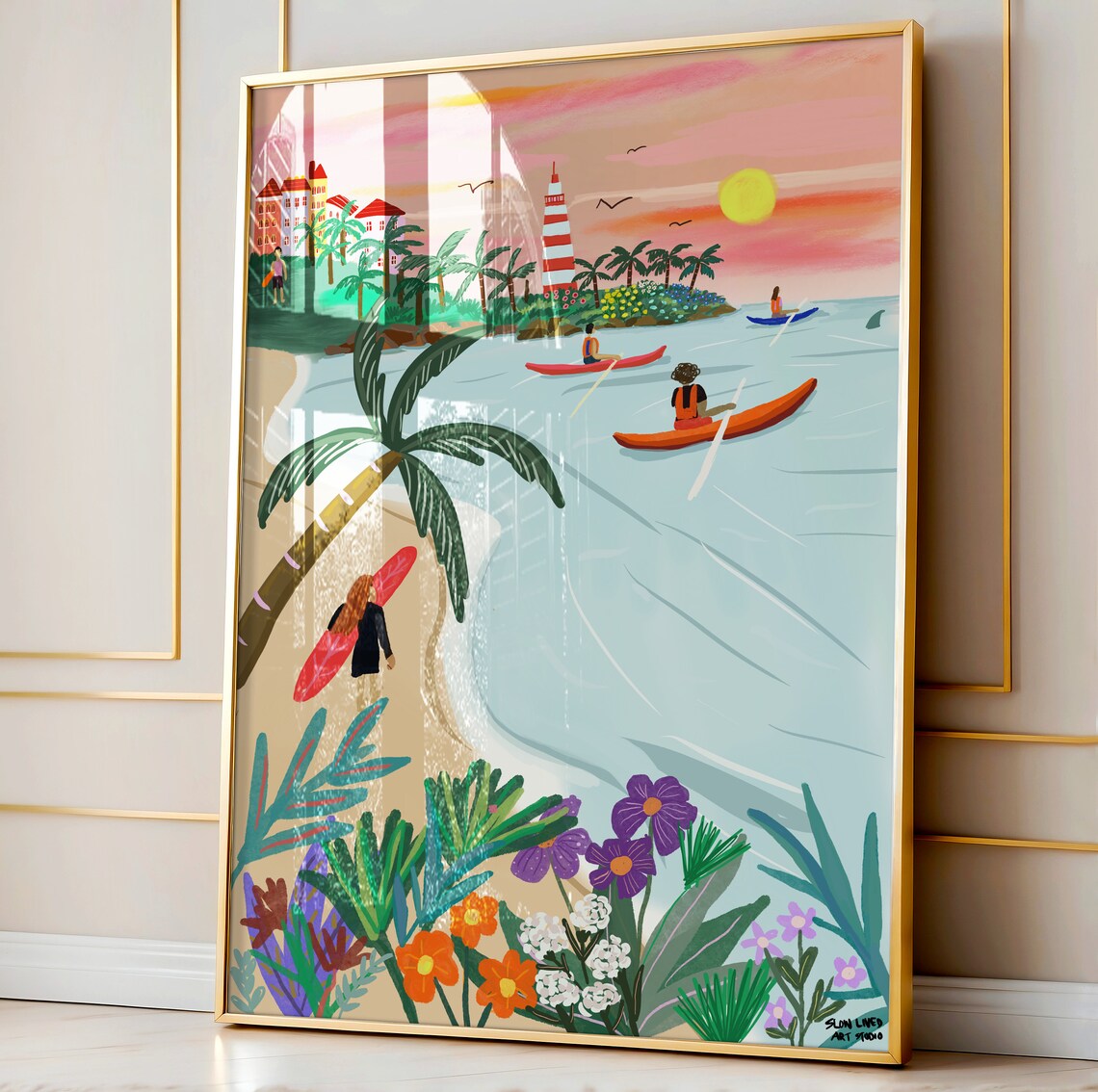 Surfing Art Print Gift For Surfer Cute Coastal Print Beach House Decor Surfer Wall Art Sunset Beach Art - Image 5