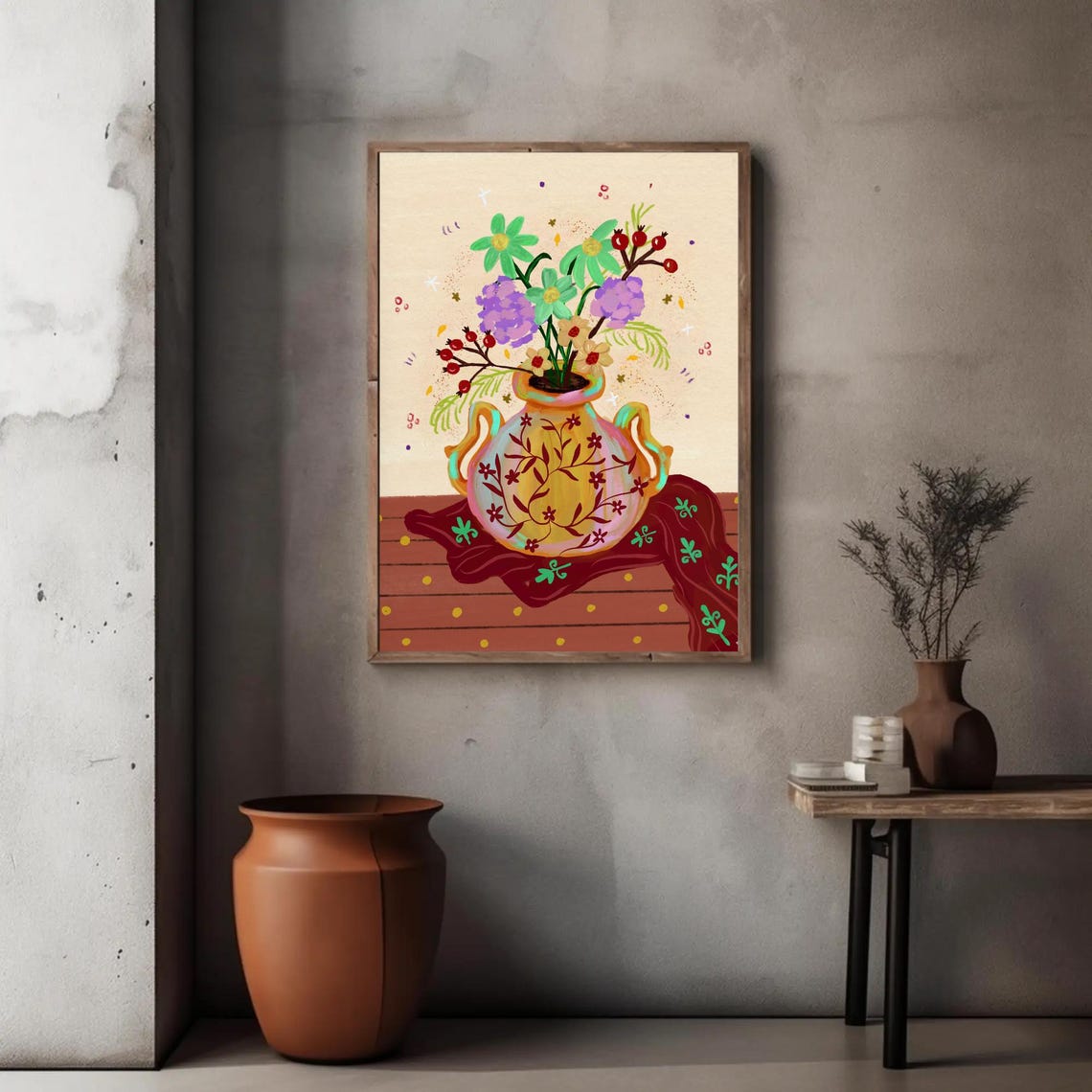 Rustic Flower Vase Still Life Cottage Kitchen Decor Art Print - Image 2