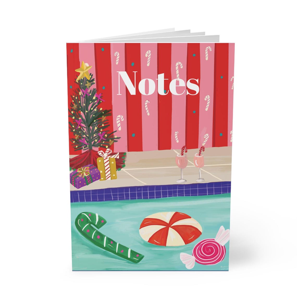 Christmas Pool Party Candy Cane Softcover Notebook Notes Print - Image 3