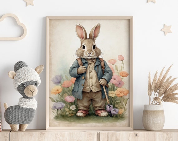 Benjamin Bunny Watercolor Painting Nursery Rabbit Wall Art Beatrix Potter For Or Boys Room