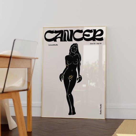 Black Retro Cancer Wall Art Posterprintable Artminimalist Arttrendy Astrology Artcancer Print Downloadzodiac