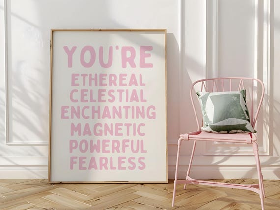 You Are Magical Affirmation Wall Art Positivity Print Pastel Pink Poster Trendy Self Love Celestial