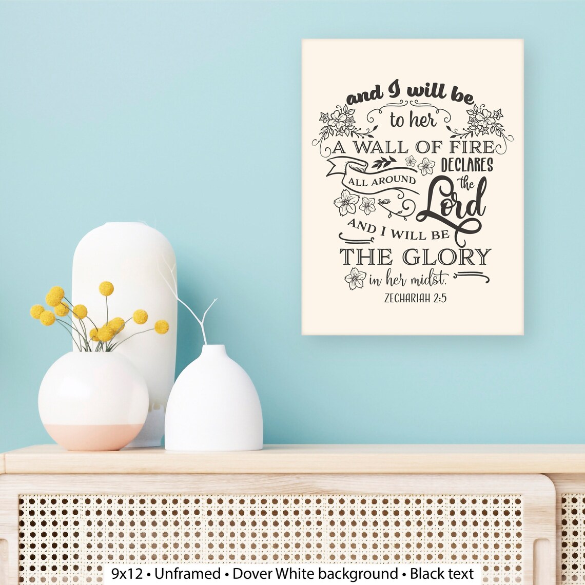 A Wall of Fire Zechariah 2:5 Bible Verse Floral Farmhouse Poster - Image 3