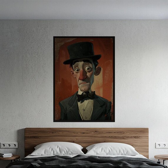 Melancholy Sad Clown In Top Hat Painterly Vintage Theatrical Poster