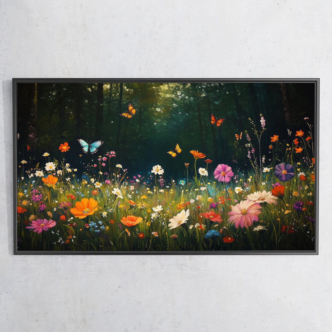 Forest Wildflower Meadow Dusk Butterflies Colorful Bloom Travel Poster