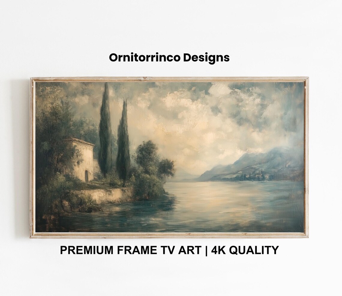 Italian Lakeside Villa Vintage Oil Painting Landscape Poster - Image 3