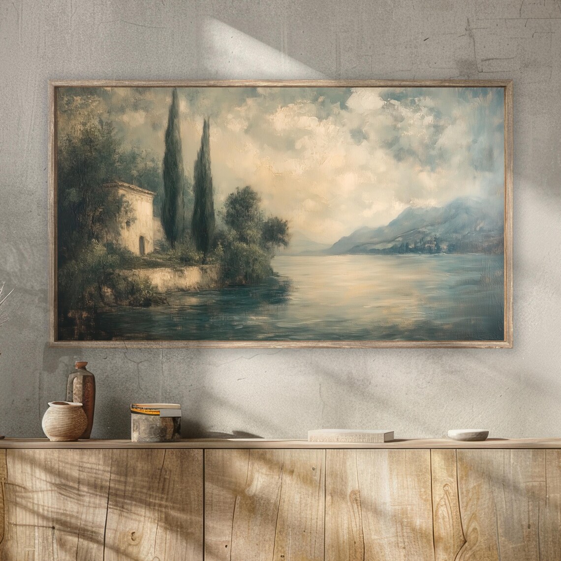 Italian Lakeside Villa Vintage Oil Painting Landscape Poster - Image 2