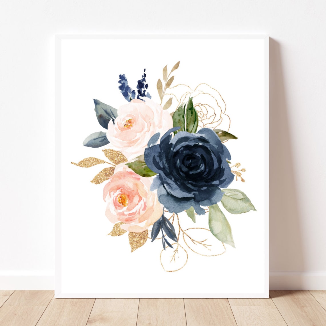 Navy Blush Watercolor Flower Print, Nursery Decor - Image 2