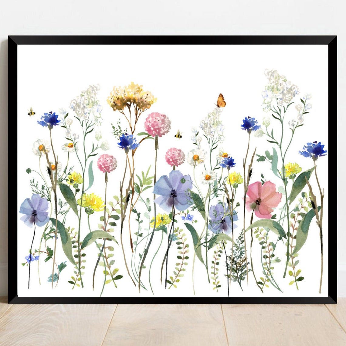 Colorful Watercolor Wildflower Meadow Bouquet Framed Art Poster - Image 2
