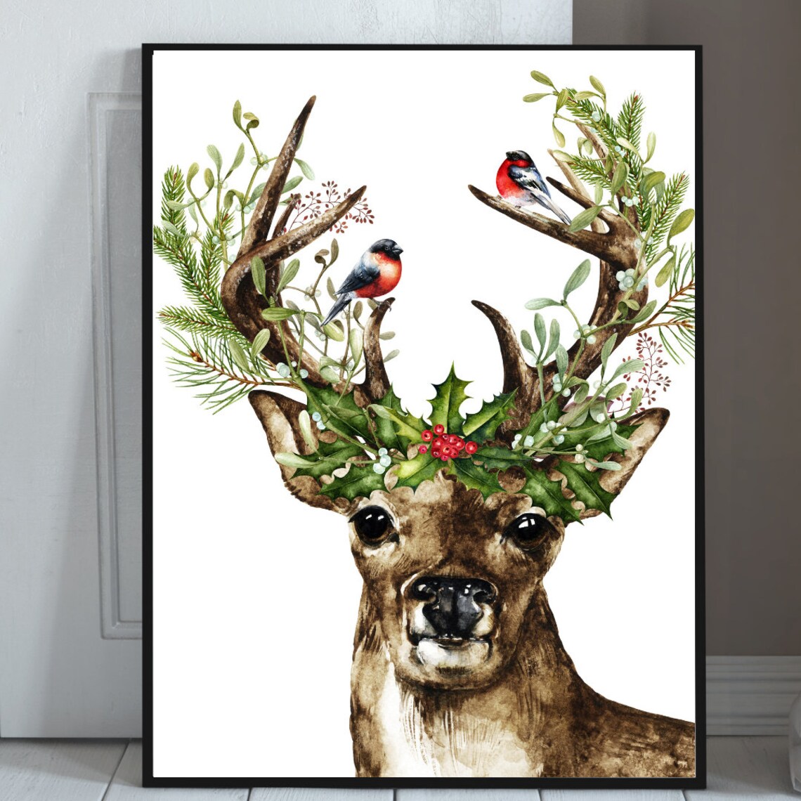 Christmas Deer Watercolor Holiday Wall Art Print - Image 2