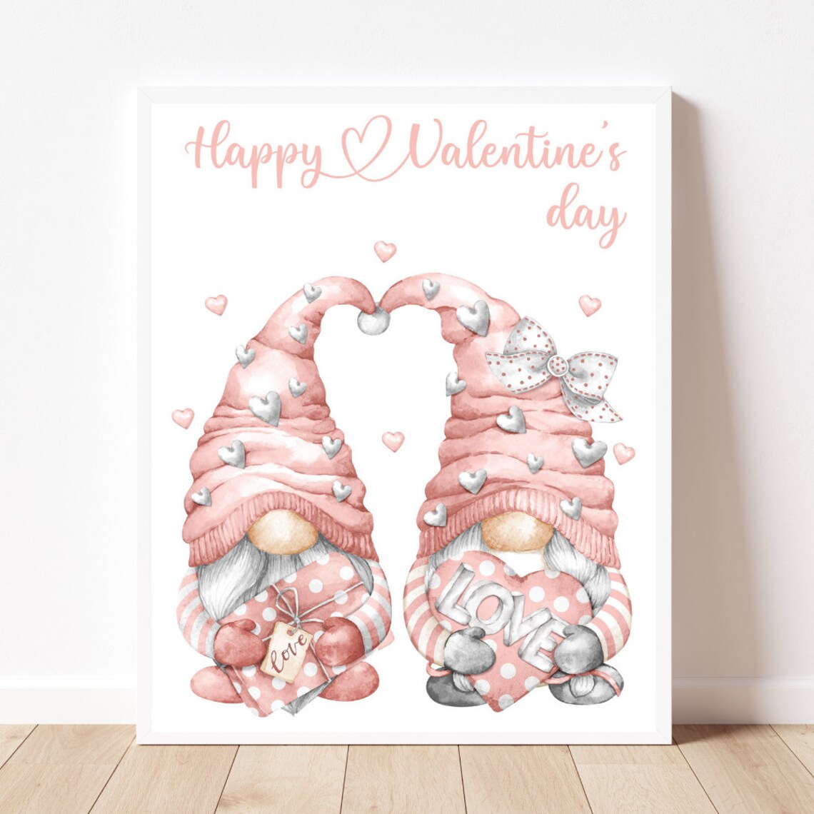 Happy Valentines Day Pink Gnomes Couple Sweet Love Art Poster - Image 2